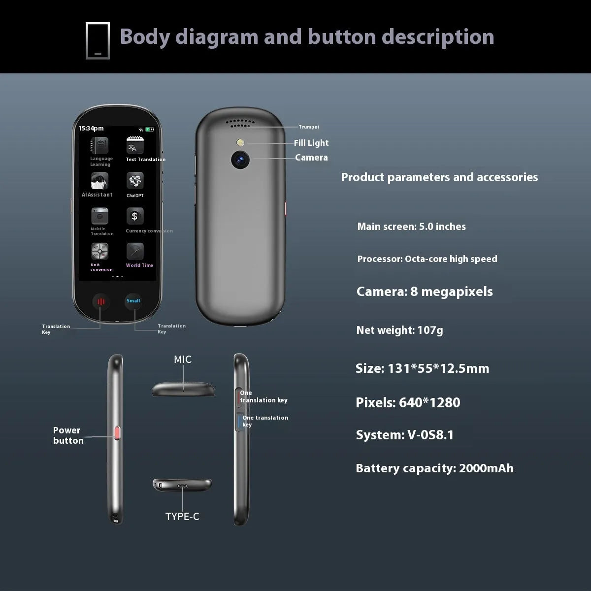 Black electronic simultaneous interpretation translator device with attached lanyard.