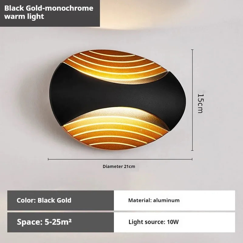 Aluminium wall lamp with 10W LED showing three light colour options and IP65 rating for bedroom or outdoor use