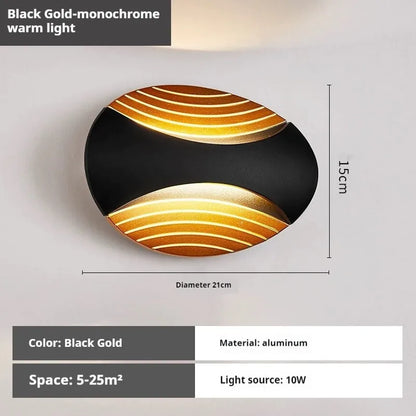 Aluminium wall lamp with 10W LED showing three light colour options and IP65 rating for bedroom or outdoor use