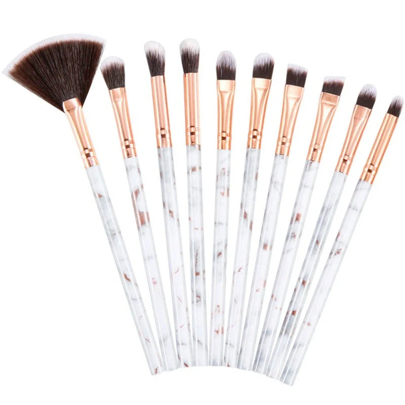 10-piece marble makeup brush set with 5 large and 5 small brushes for versatile beauty application