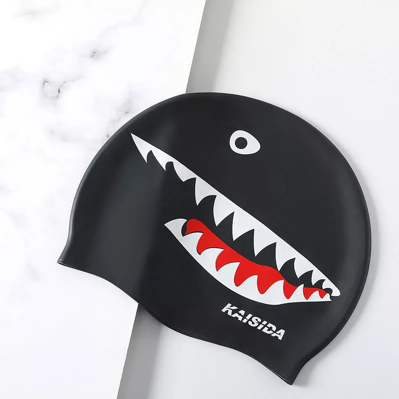 Printed silicone swimming cap in large size for unisex use