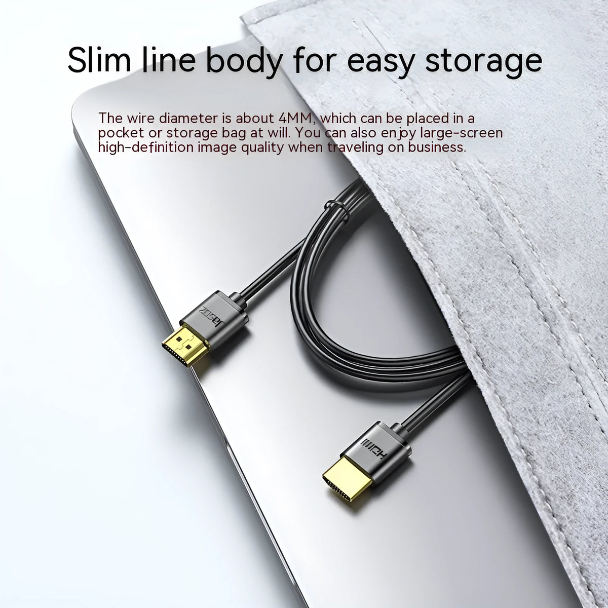 HDMI cable with gold-plated connectors and thin flexible black cable available in multiple lengths