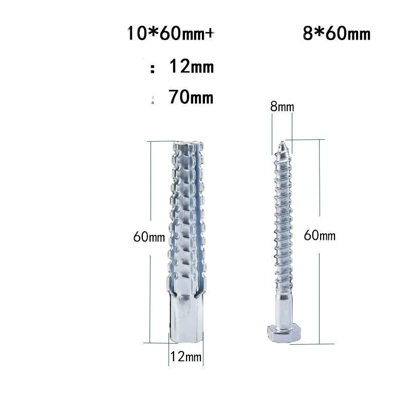 Barbed serrated metal expansion screw anchor for brick and concrete walls in various sizes.