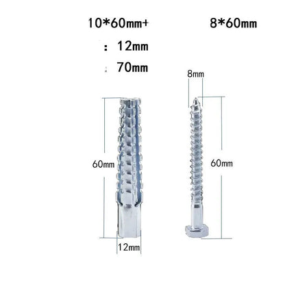 Barbed serrated metal expansion screw anchor for brick and concrete walls in various sizes.
