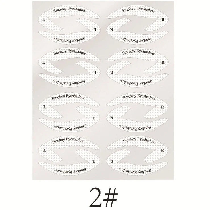 Eyeshadow eyeliner makeup template sticker showing 155mm × 125mm dimensions and non-woven fabric construction