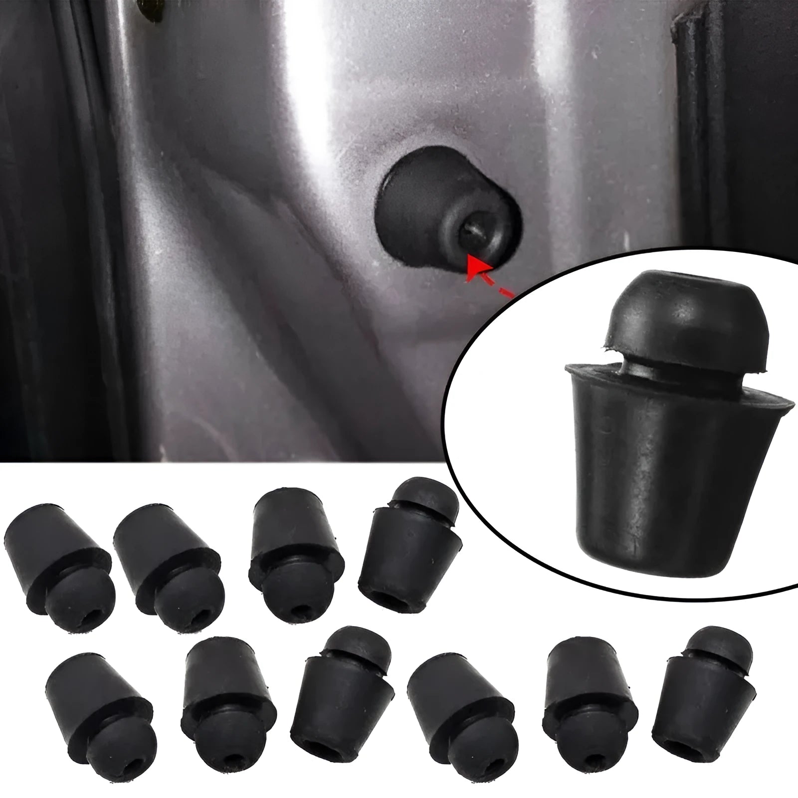 Ten automotive rubber shock absorption buckles in X16 colour for vibration damping
