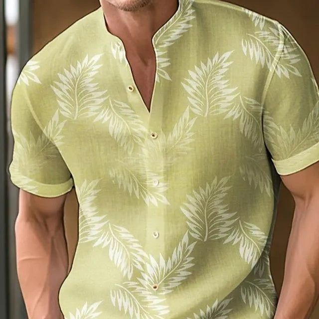 Men's printed polyester casual shirt showing colour options MB01RQ Y085-Y092 with Asian sizing S to 4XL