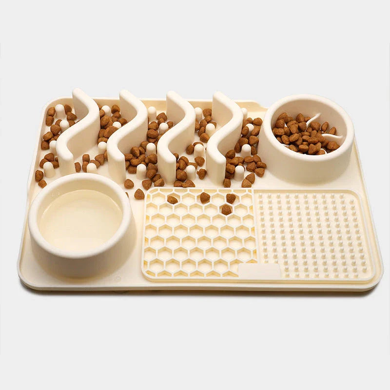 Premium silicone pet licking pad in various colours, designed to slow down eating and promote dental health for dogs