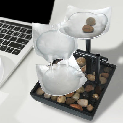 Handmade desktop water fountain ornament with flowing water display in modern minimalist style