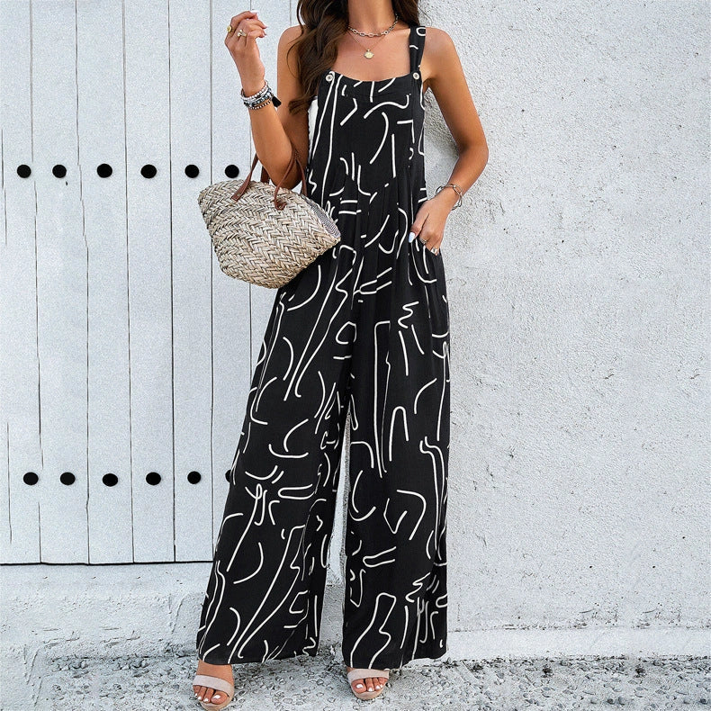 Women's square neck jumpsuit with pockets in various colours