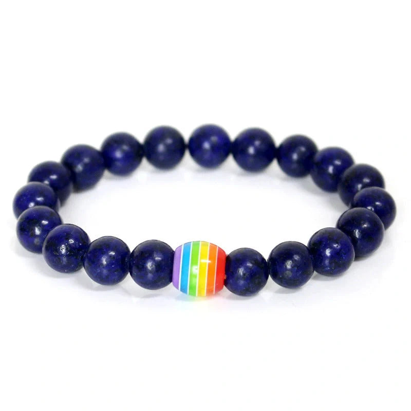 Pride Rainbow Bead Bracelet with natural stones, celebrating diversity and love