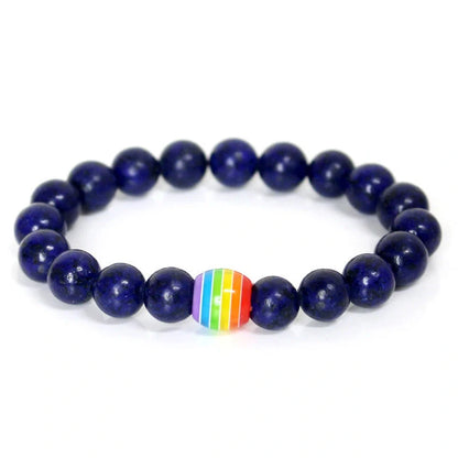 Pride Rainbow Bead Bracelet with natural stones, celebrating diversity and love