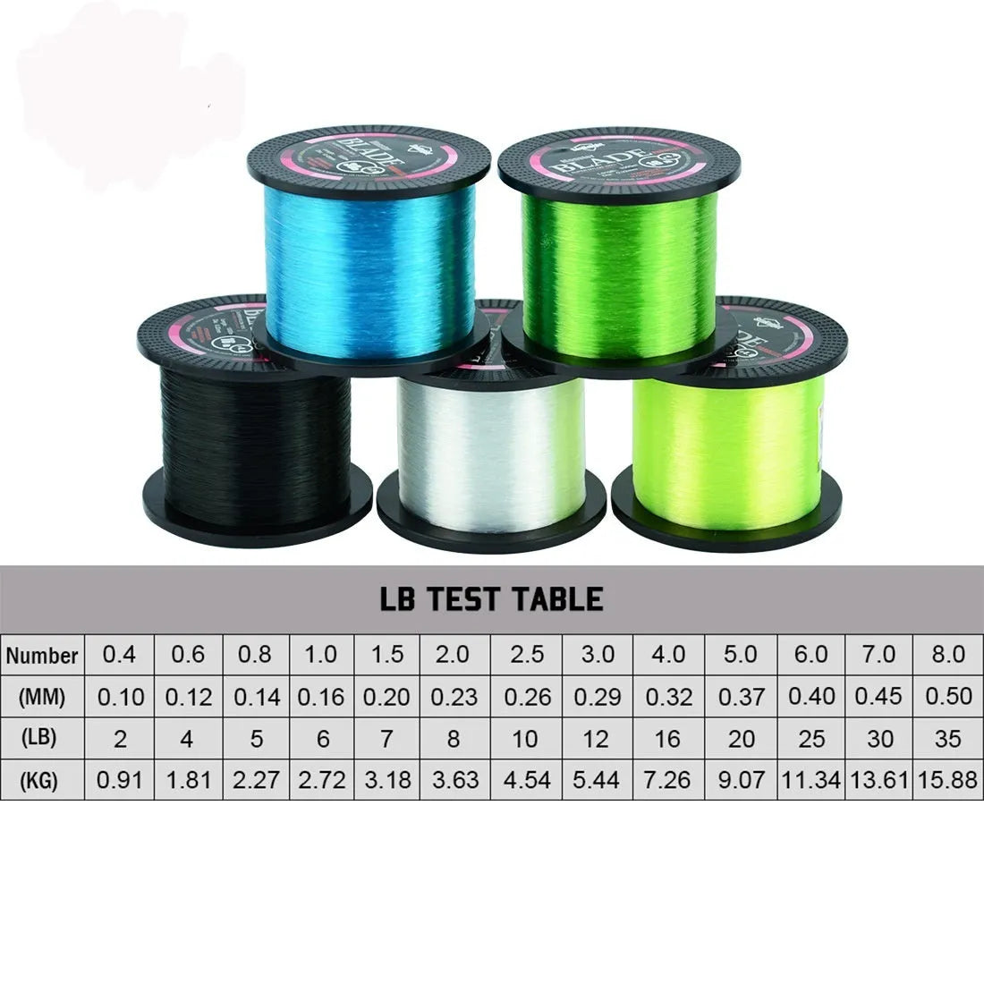 Seaknight 1000 M nylon fishing line spool in one of five colours: white, green, blue, yellow, or black.