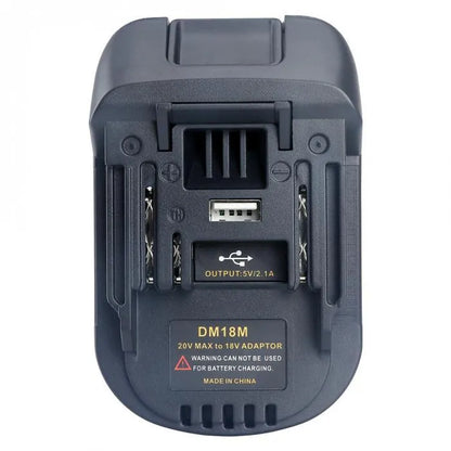 Black battery adapter for converting Milwaukee DM18M tools to MAKITA H99F batteries