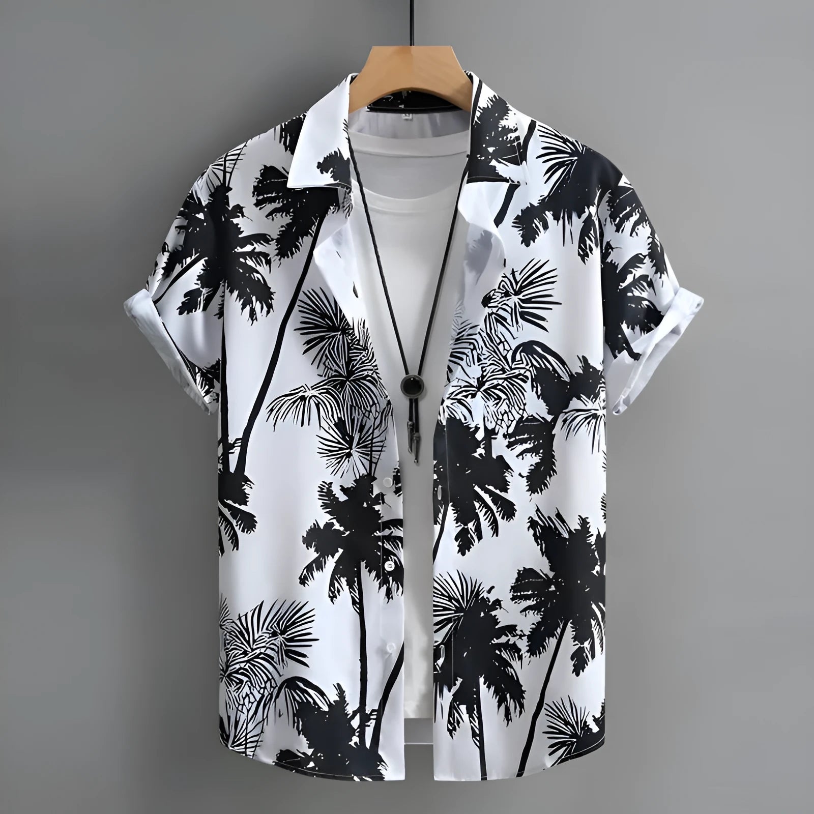 Men's short-sleeved Hawaiian shirt with a colourful 3D printed pattern.