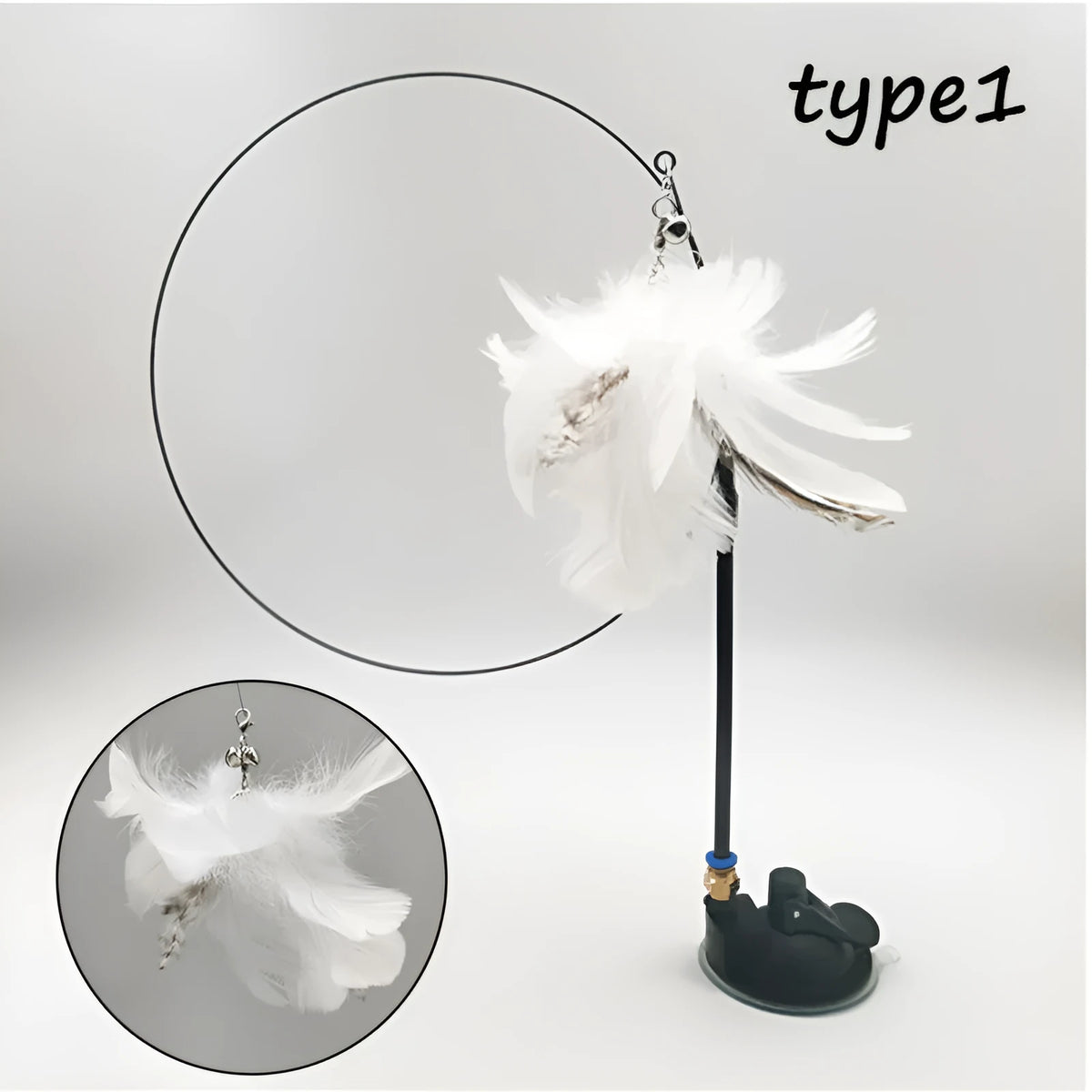 Detachable sucker cat stick with feather attachment, PVC rod and steel wire in picture colour