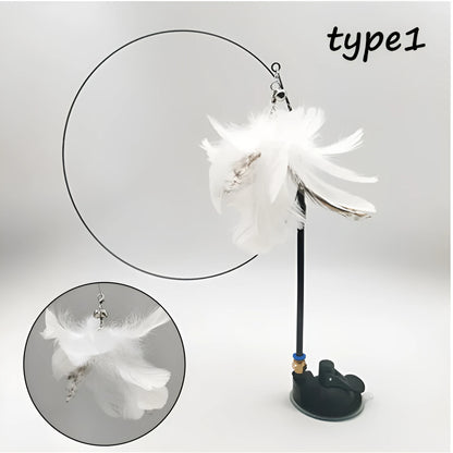 Detachable sucker cat stick with feather attachment, PVC rod and steel wire in picture colour