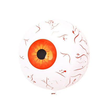 Halloween eyeball balloon with bloodshot pattern, 55 cm uninflated, 40 cm diameter when inflated, in green, blue, or red