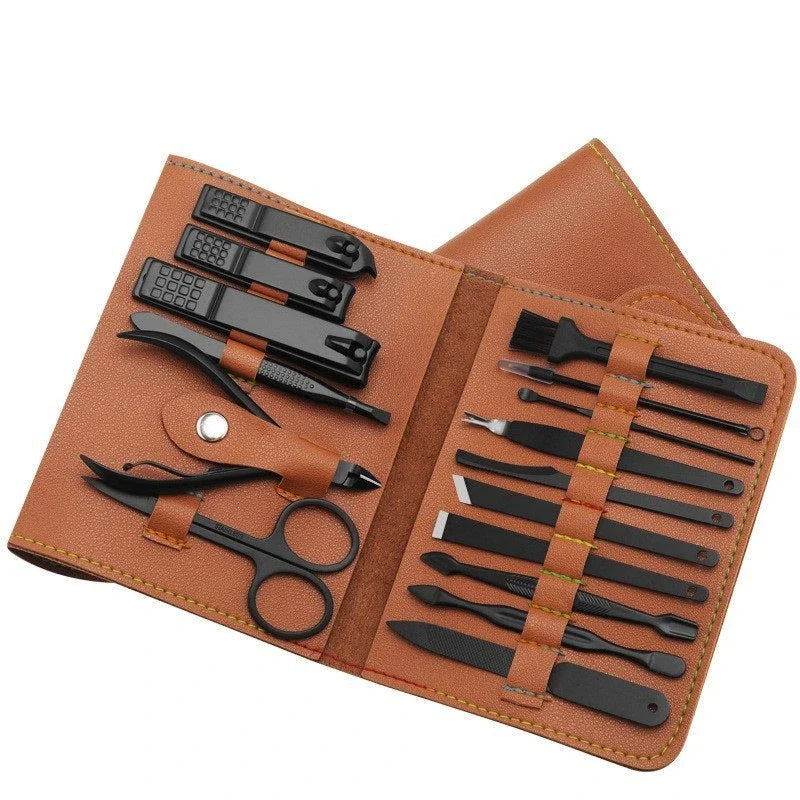 Premium 16-Piece Manicure Set with Stainless Steel Tools and Stylish PU Leather Case