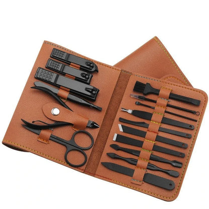 Premium 16-Piece Manicure Set with Stainless Steel Tools and Stylish PU Leather Case