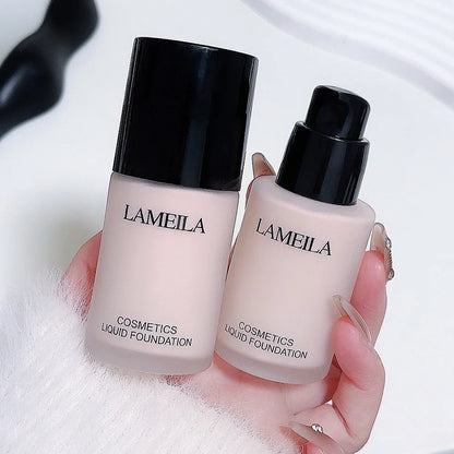 Moisturising concealer foundation bottle showing liquid texture with four shade options for skin tone correction