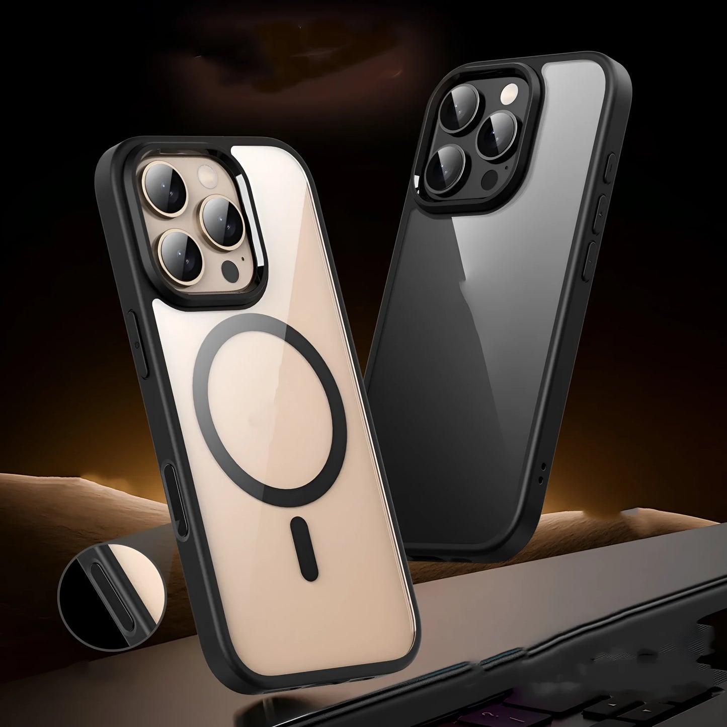 Light colour transparent magnetic protective case for iPhone 16 series phones showing airbag design.