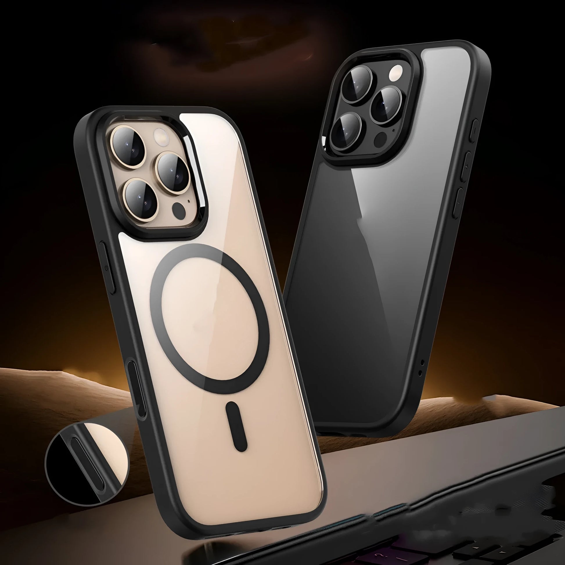 Light colour transparent magnetic protective case for iPhone 16 series phones showing airbag design.