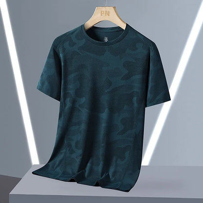 Men's camouflage pattern quick-dry summer top in nylon fabric with round neck and short sleeves