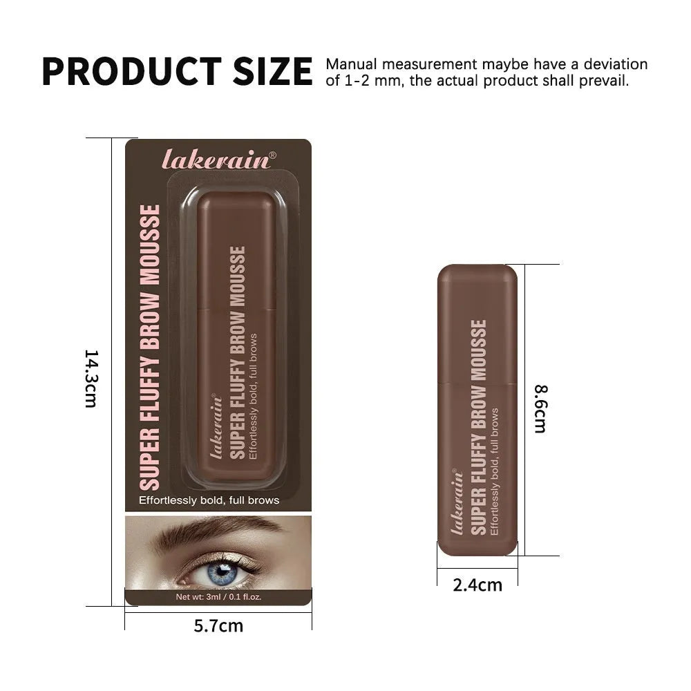 Eyebrow cream mousse in packaging with six shade options for long-lasting, three-dimensional brow definition.