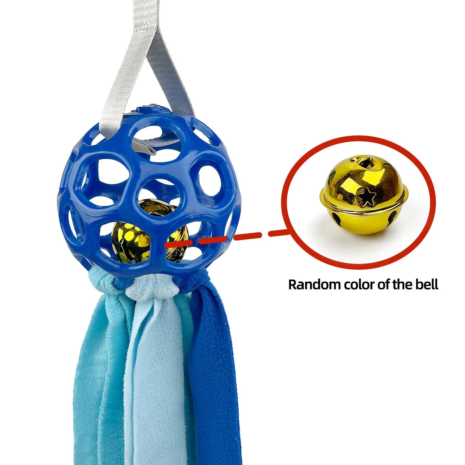 Colourful hollow TPR ball pet toy with a bell inside for dogs and cats.