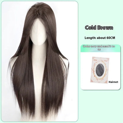 Female full-head wig with forehead lace seamless construction in brown black and cold brown colour options