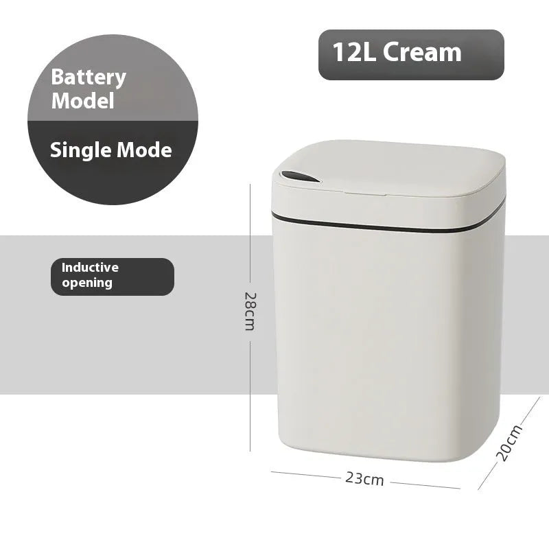 Square automatic induction garbage bin with sensor opening lid in milky white colour variant