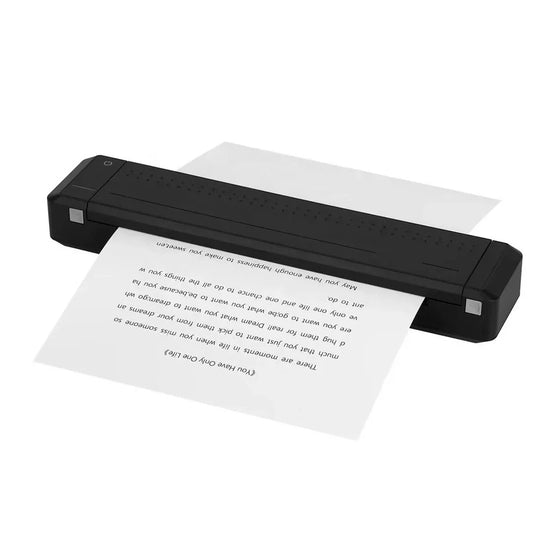 Black portable A4 wireless Bluetooth printer with USB Type-C cable for mobile document printing