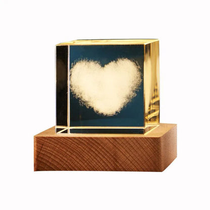 3D transparent crystal cube night lamp with warm light patterns on glass, 40mm and 60mm sizes