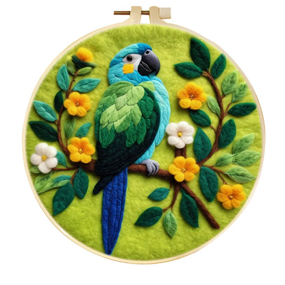 Round three-dimensional embroidery kit with linen fabric, wool felt pieces, and embroidery frame for 20x20 cm blanket painting