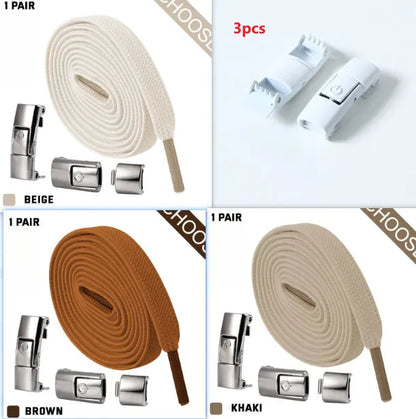 Press lock elastic shoelace with 8mm widened flat profile in assorted colours.