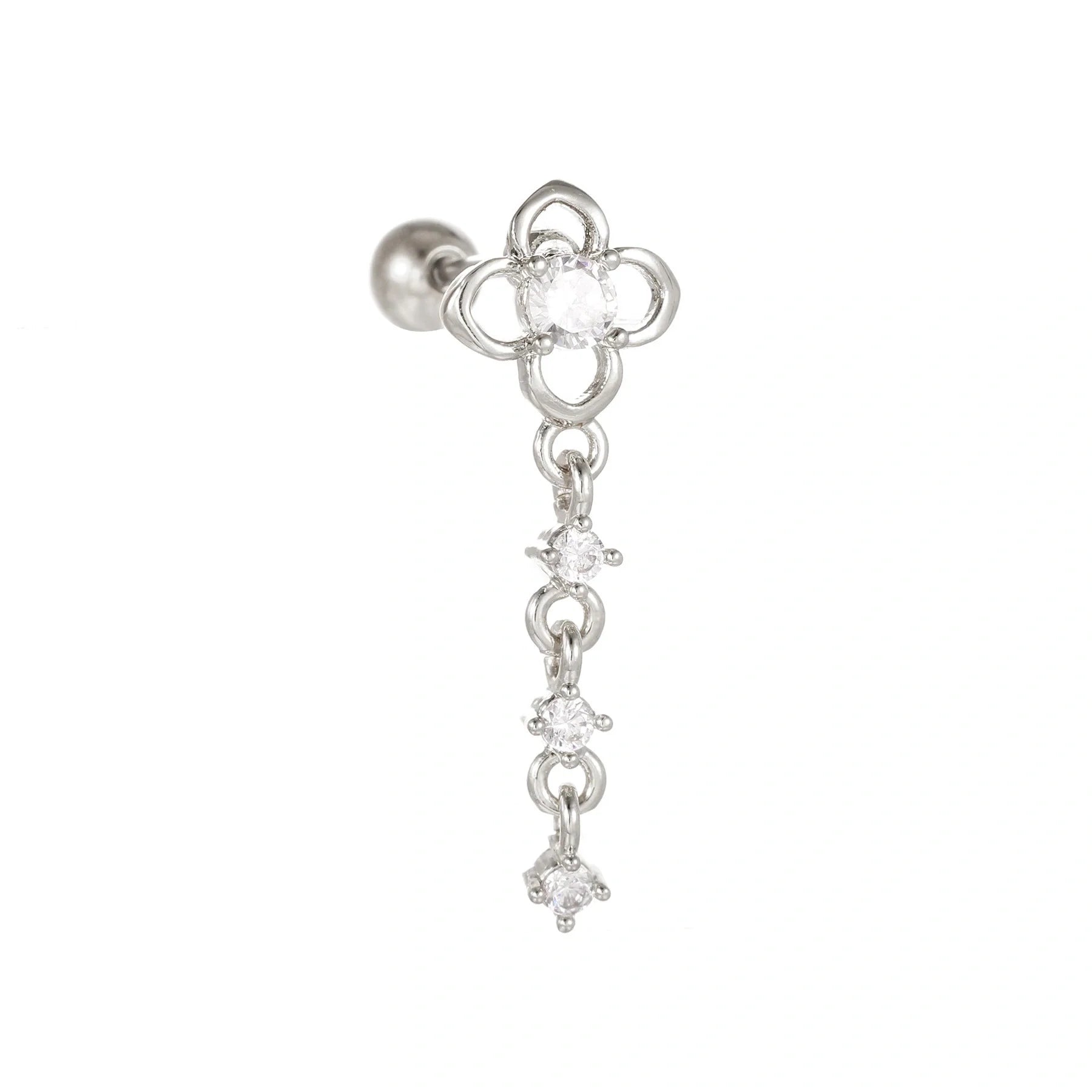Stylish Star Moon Cubic Zirconia Cartilage Earring in gold and white