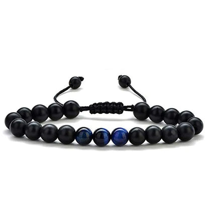 Tiger eye couple bracelets with matte black agate beads in geometric design