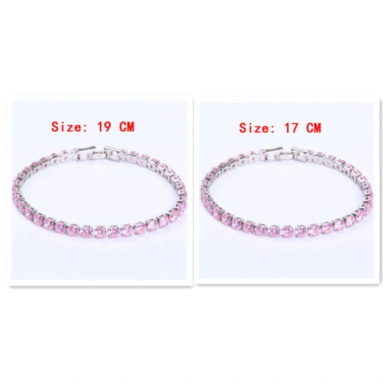 Cubic Zirconia Tennis Bracelet with AAA+ stones and copper box chain in various colours