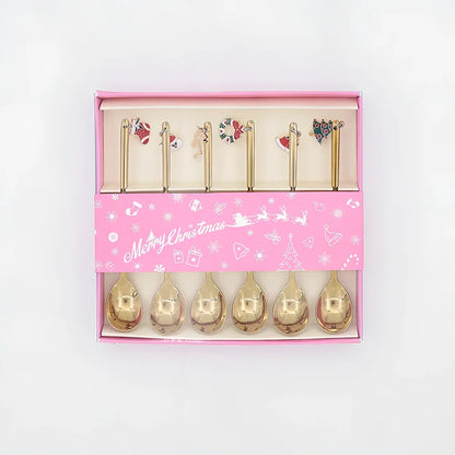 Christmas spoon set with silver and gold finishes, 135mm long stainless steel dessert utensils