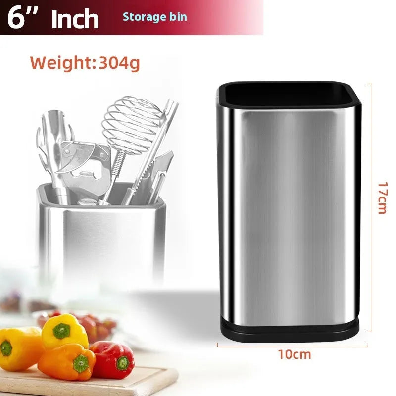 Black and white PP kitchen knife holder with detachable draining base and storage bucket