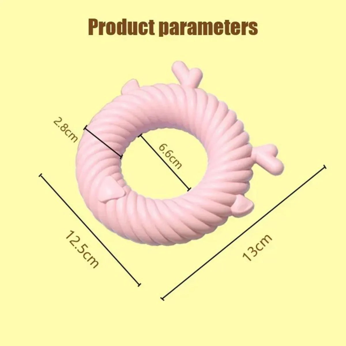 Deer-shaped dog chew toy with spiral grooves in light blue, pink, or green colours