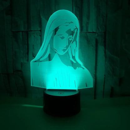 3D LED night light with laser-engraved acrylic showing stereoscopic dual ring patterns