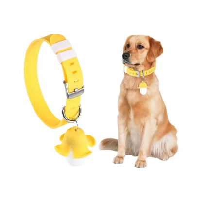 Yellow banana-shaped dog collar light with geometric patterns, USB rechargeable with luminous and sounding functions