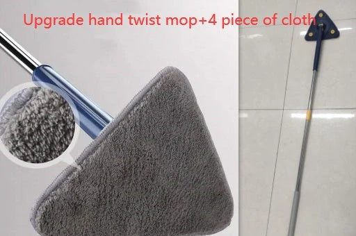 Extendable Triangle Mop with 360° rotatable head for deep cleaning floors, walls, and ceilings