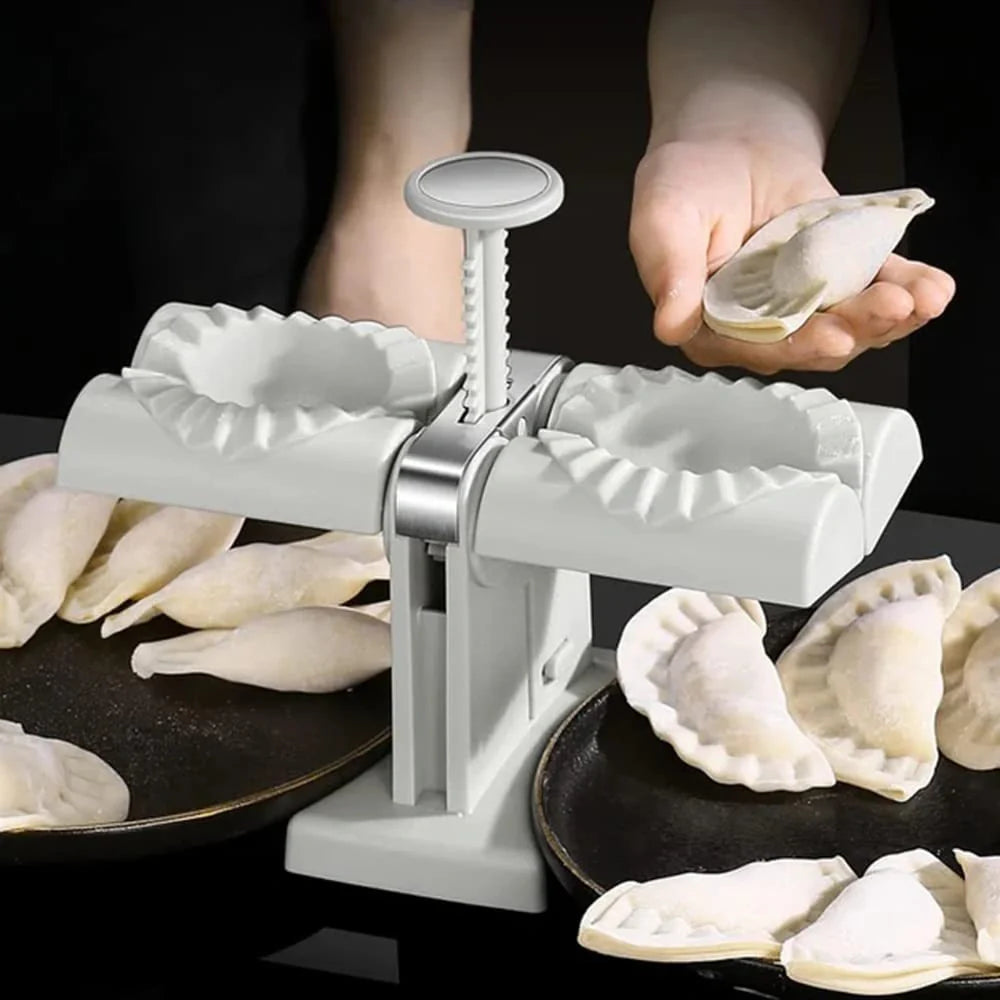 Double head dumpling mould with anti-slip base for efficient kitchen use