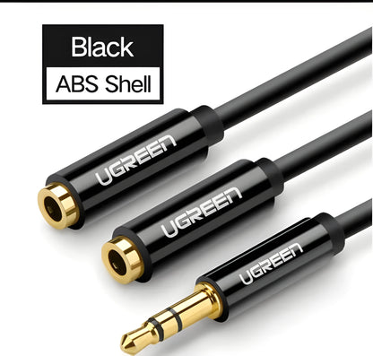 Short 20cm audio cable with gold-plated 3.5mm connectors in black, grey or white colour options