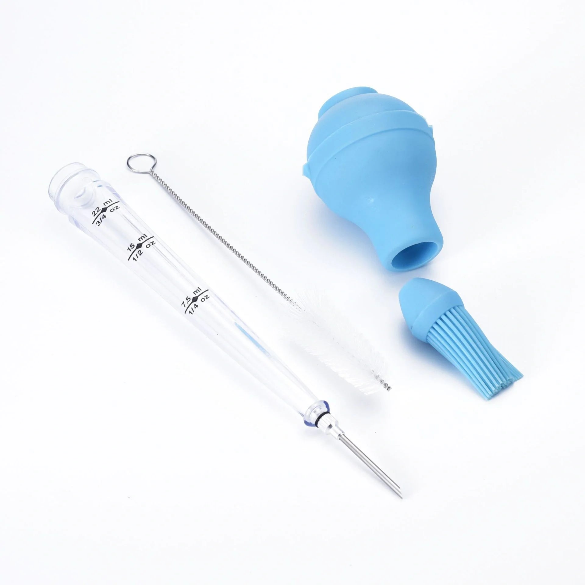 Drip oil seasoning tube with cleaning brush, 6.4X31.5cm, in blue, green, and red