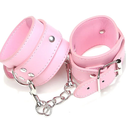 PU leather BDSM handcuffs with adjustable 5-8cm wrist openings and metal buckle