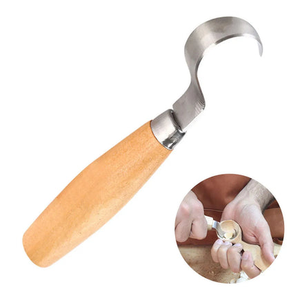 FastCraft curve carving knife with stainless steel blade and wood handle for woodworking.